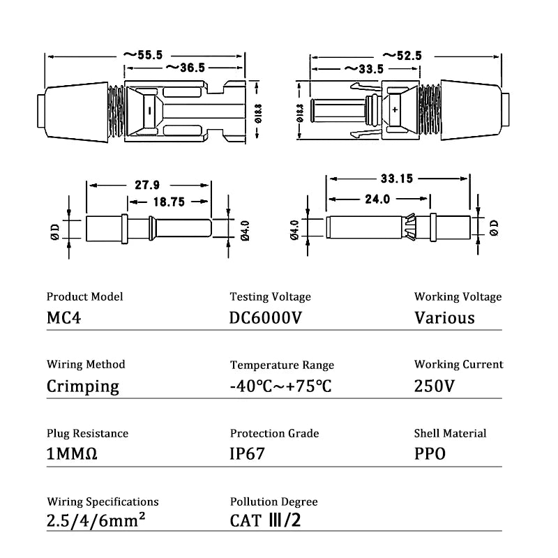 10/20/50/100/300/400PCS Photovoltaic Solar Connector Kit Plug 1000V 30A connectors for solar panels PV/MC Cable 2.5/4/6mm².