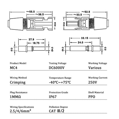 10/20/50/100/300/400PCS Photovoltaic Solar Connector Kit Plug 1000V 30A connectors for solar panels PV/MC Cable 2.5/4/6mm².