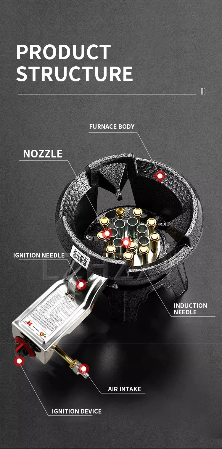 Low-pressure Fierce Fire Gas Stove Commercial Single-hole Liquefied Gas Burner for Hotel Restaurant Energy-saving Gas Cooktop.