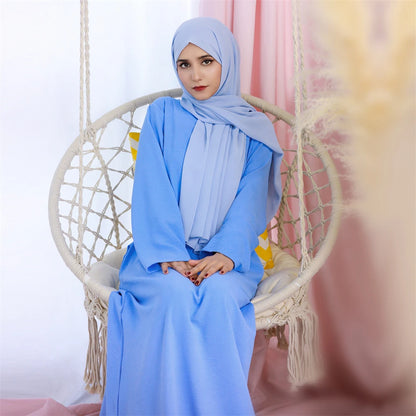 Ramadan Eid Solid Linen Dubai Abaya Turkey Islam Muslim Modest Dress Kaftan Prayer Clothes For Women Kebaya Robe Femme Musulmane