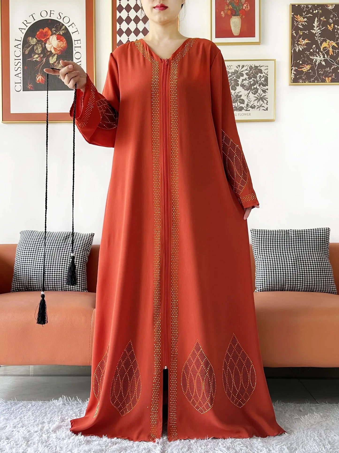 Elegant Women's Party Dress Chiffon Loose Open Zipper Abaya Muslim Islamic Clothing Cardigan Style for Special Occasions.