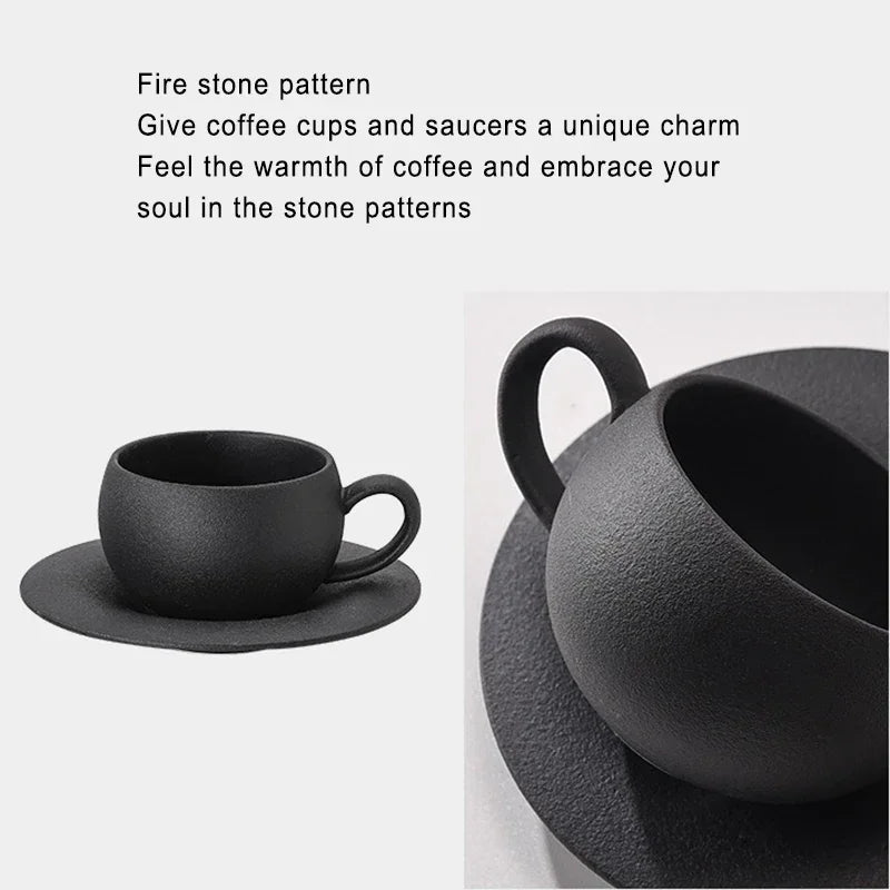 110/280ml Japanese-style Ceramic Mug Black White Fired Stone Coffee Cup and Saucer Set Breakfast Milk Coffee Cup Egg-shaped Mug.
