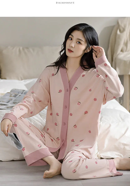 Spring and Autumn New Women's Pajamas Homewear Suit Women's Long-Sleeved Homewear Autumn and Winter Models Homewear Suit.
