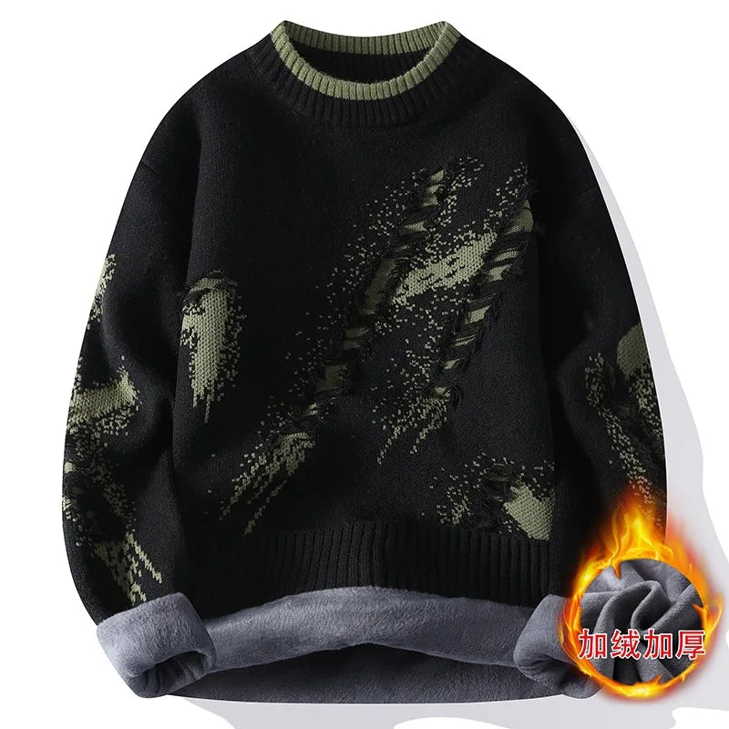 New Fashion Men Streetwear Knitted Sweaters Man Outwear Loose Casual O-neck Pullovers Sweaters Male Fleece Winter Clothing 4XL
