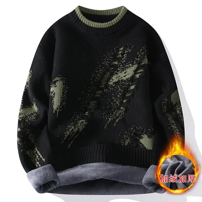 New Fashion Men Streetwear Knitted Sweaters Man Outwear Loose Casual O-neck Pullovers Sweaters Male Fleece Winter Clothing 4XL
