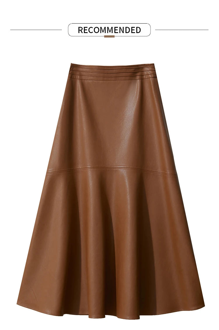 AMII Minimalist Elegant Commuter Environmentally Friendly PU Leather Skirt 2024 Winter New Women's Loose A-shaped Skirt 12444181