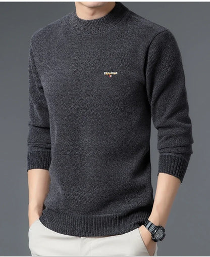 Luxury high-end round neck sweater men's winter trend brand embroidered Korean version casual plush warm thick knitted pullover