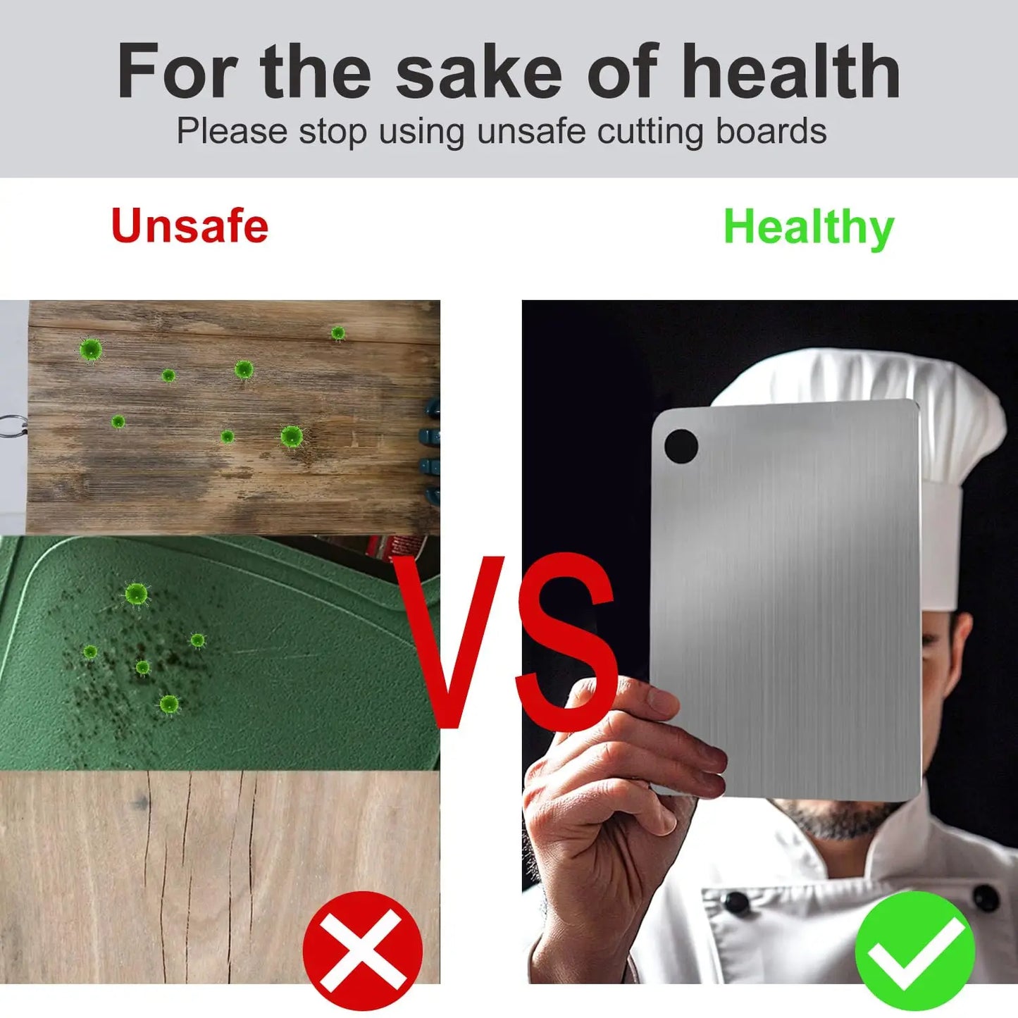 Titanium Cutting Boards for Kitchen Stainless Board 304 Steel Thickened Double Sided Food Grade Portable Fruit Meat Chopping.