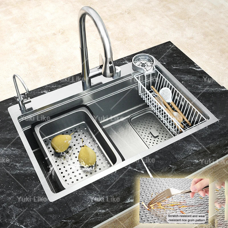 304 Stainless Steel Kitchen Sink Silver Large Single Slot  Multifunction Dishwashing Basin wash vegetables For Kitchen