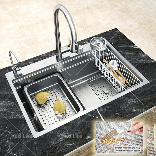 304 Stainless Steel Kitchen Sink Silver Large Single Slot  Multifunction Dishwashing Basin wash vegetables For Kitchen