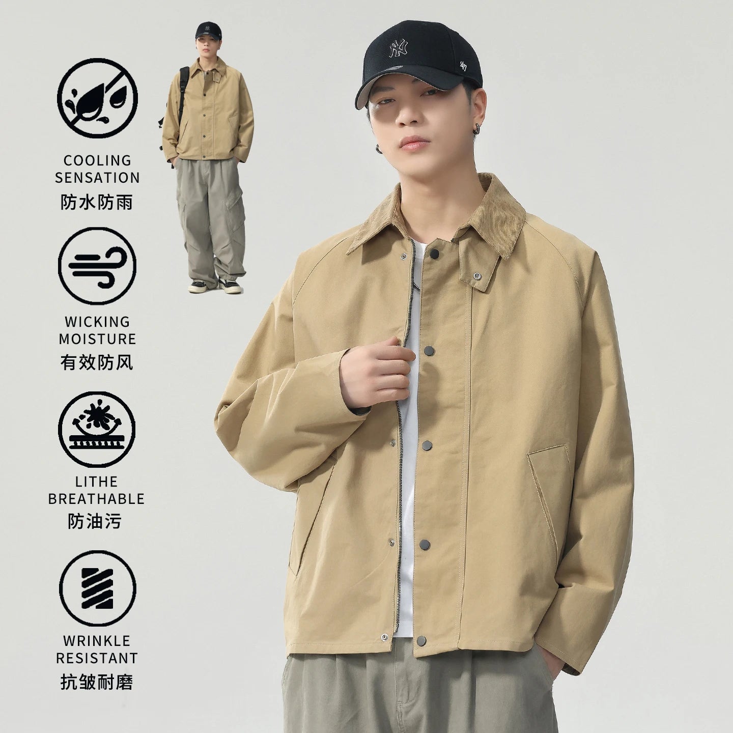 Lapel Jacket Men Spring Autumn Japanese Korean Streetwear Fashion Loose Casual Vintage Cargo Jacket Coat Outerwear.
