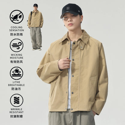 Lapel Jacket Men Spring Autumn Japanese Korean Streetwear Fashion Loose Casual Vintage Cargo Jacket Coat Outerwear.