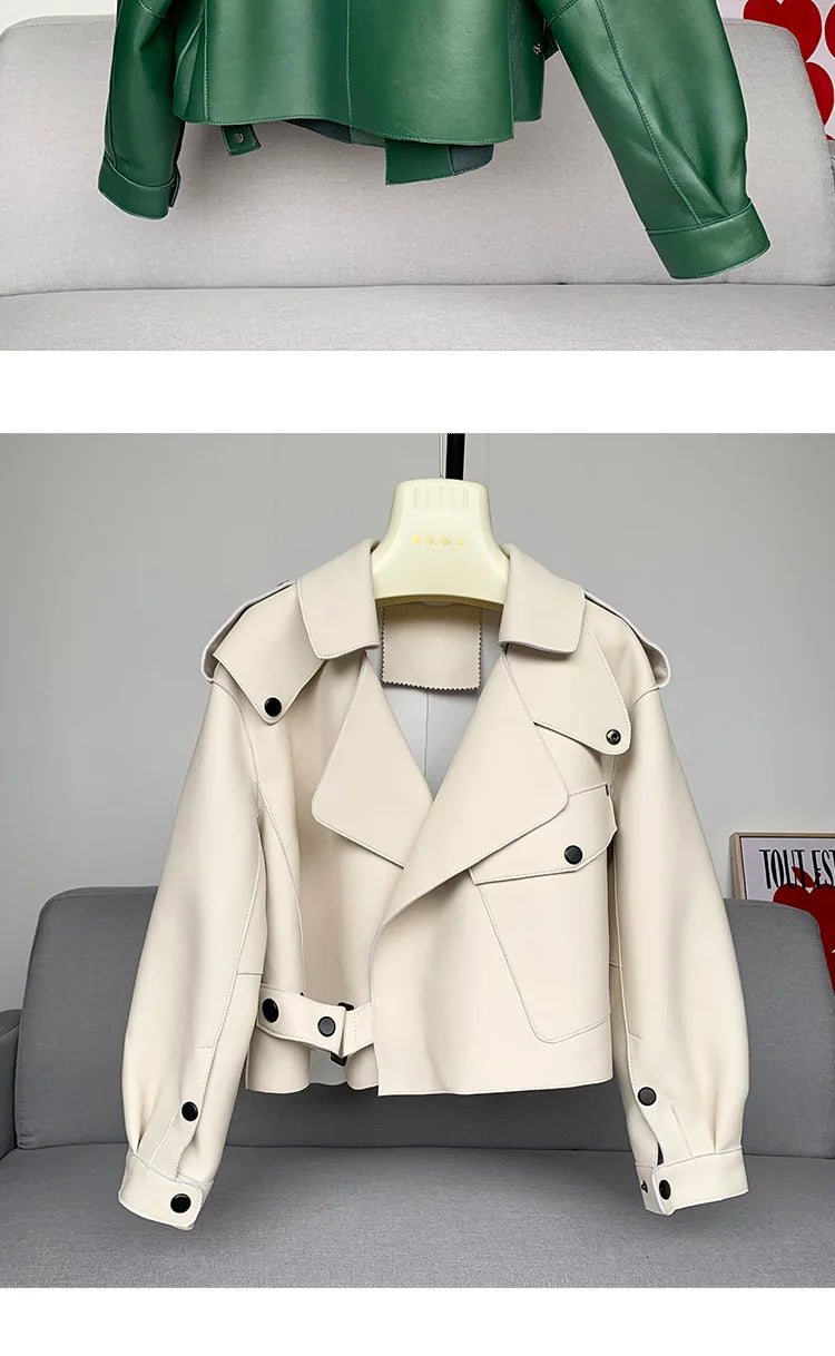 Schaffellmantel für Damen, Lederjacke, Winter, Frühling, Moto, Biker, echt, Top-Qualität, Schwarz