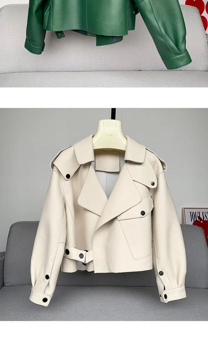 Schaffellmantel für Damen, Lederjacke, Winter, Frühling, Moto, Biker, echt, Top-Qualität, Schwarz