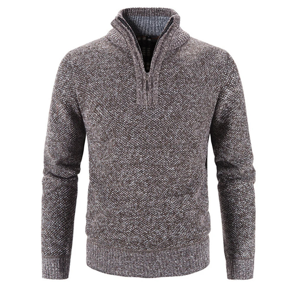 Winter Men's Fleece Thicker Sweater Half Zipper Turtleneck Warm Pullover Quality Male Slim Knitted Wool Sweaters for Spring.