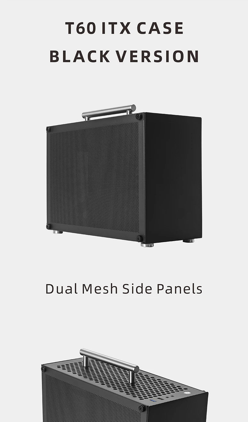 METALFISH T60 Mini ITX Black Case 9L With Acrylic Or Mesh Side Panel and Portable Handle Support SFX PSU/300mm GPU/2*120mm Fan.