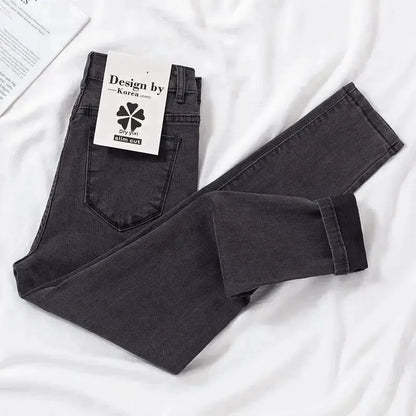 Women's High Waist Elastic Stretchy Jeans Hot Sale Of The Season Autumn New Style Versatile Slimming Pencil Thin Nine Point Pant.