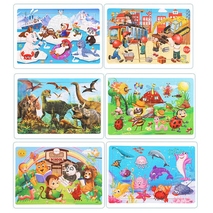 New 30 Pieces Wooden Puzzles Cartoon Animal Traffic Tangram Wood 3d Puzzle Montessori Educational Toys for Children Gifts.
