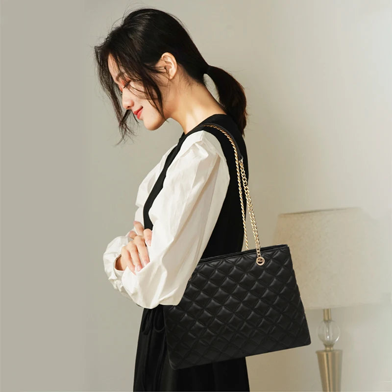 FOXER Women Fashion Quilted Shoulder Bag Female Classic Underarm Bag Vintage Lady Simple Tote Bags Chrismas Gift.