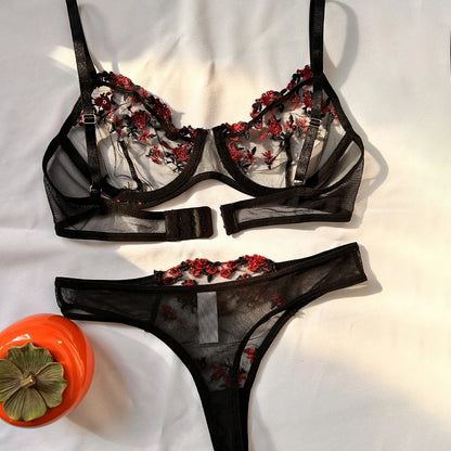 Sexy Set Womens Underwear Exotic Emotional Bra Set Embroidered Print Brassiere Lingerie Set Women's Set Push Up Thin Bralette.