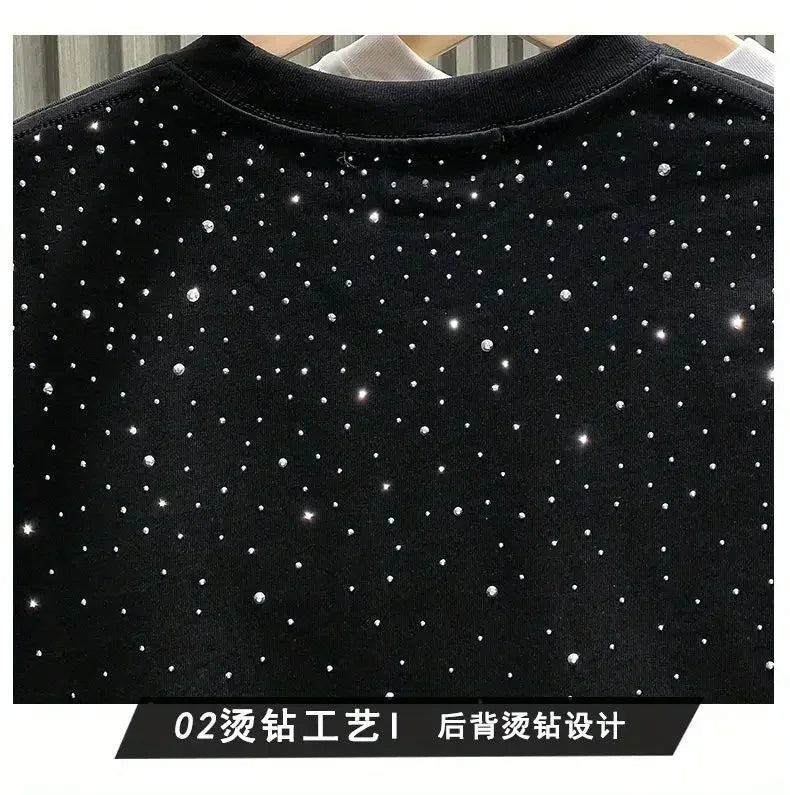 New Luxury Men's T-shirt Hot Diamond Printed Half Sleeve Fashion Round Neck Casual Summer High-end Men Tops T Shirts