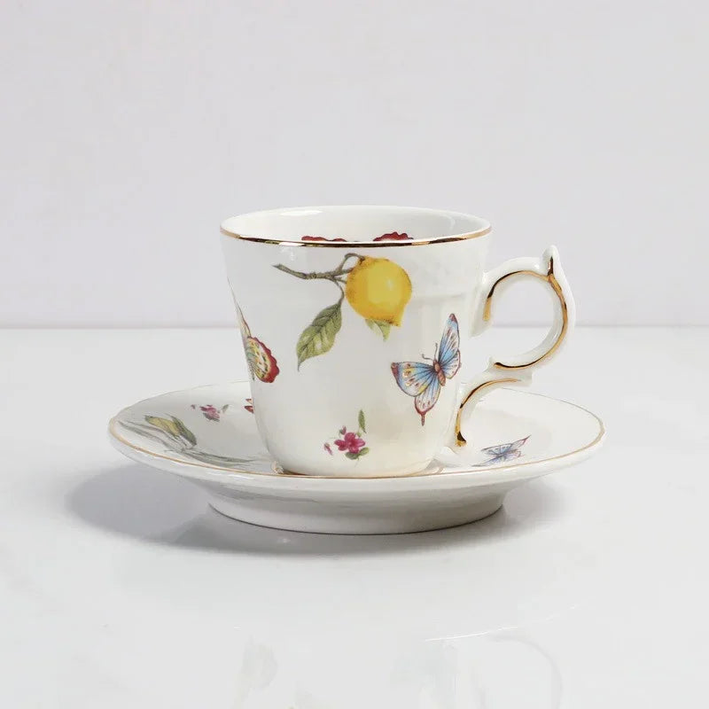 Europeanc Style Ceramic Dining Plate Elegant Lemon Pattern Dinner Steak Plate Coffee Cup Set Western Cuisine Dessert Plate.