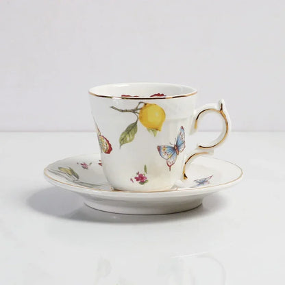 Europeanc Style Ceramic Dining Plate Elegant Lemon Pattern Dinner Steak Plate Coffee Cup Set Western Cuisine Dessert Plate.