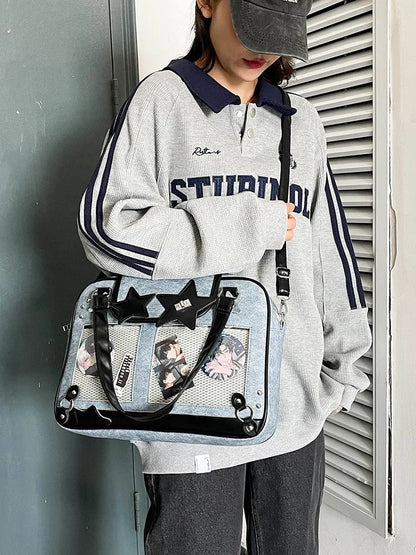 Y2K Trendy Star Ita Bag Lolita Girl Transparent Pocket Fashion Crossbody Bag Women's DIY Display Shoulder Bag Cute Purse Handbag