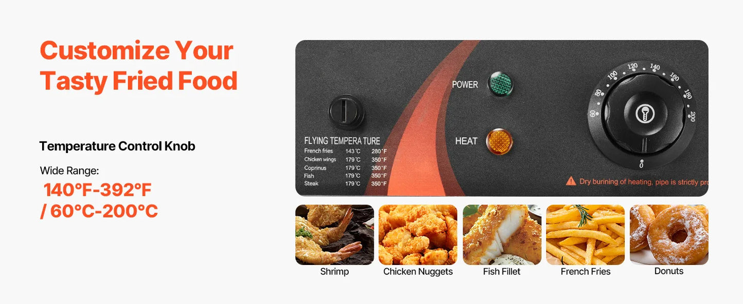 SucceBuy 12L 5000W elektrische Fritteusen, zwei Tanks mit Doppelkorb und Deckel, doppelte Fritteuse, einstellbare Temperaturregelung