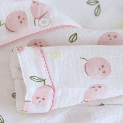 2025 Damen-Pyjama-Set für Frühling/Sommer, bedruckt, 100 % reine Baumwolle, dünn, langärmelig, zweiteiliges Set, frische und süße Strickjacke, Home Fury.