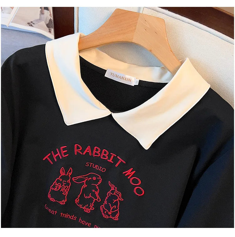 175kg plus size Damen büste Frühling Herbst lose besticktes Sweatshirt schwarz weiß groß 5xl 6xl 7xl 8xl 9xl.