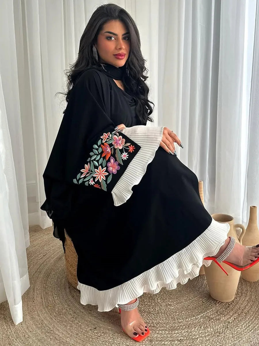 Women Muslim Arabic Abaya Luxury Embroidery floral Kimono Cardigan Long Dress Kaftan Modest Robe Femme Islam Clothing Kebaya.