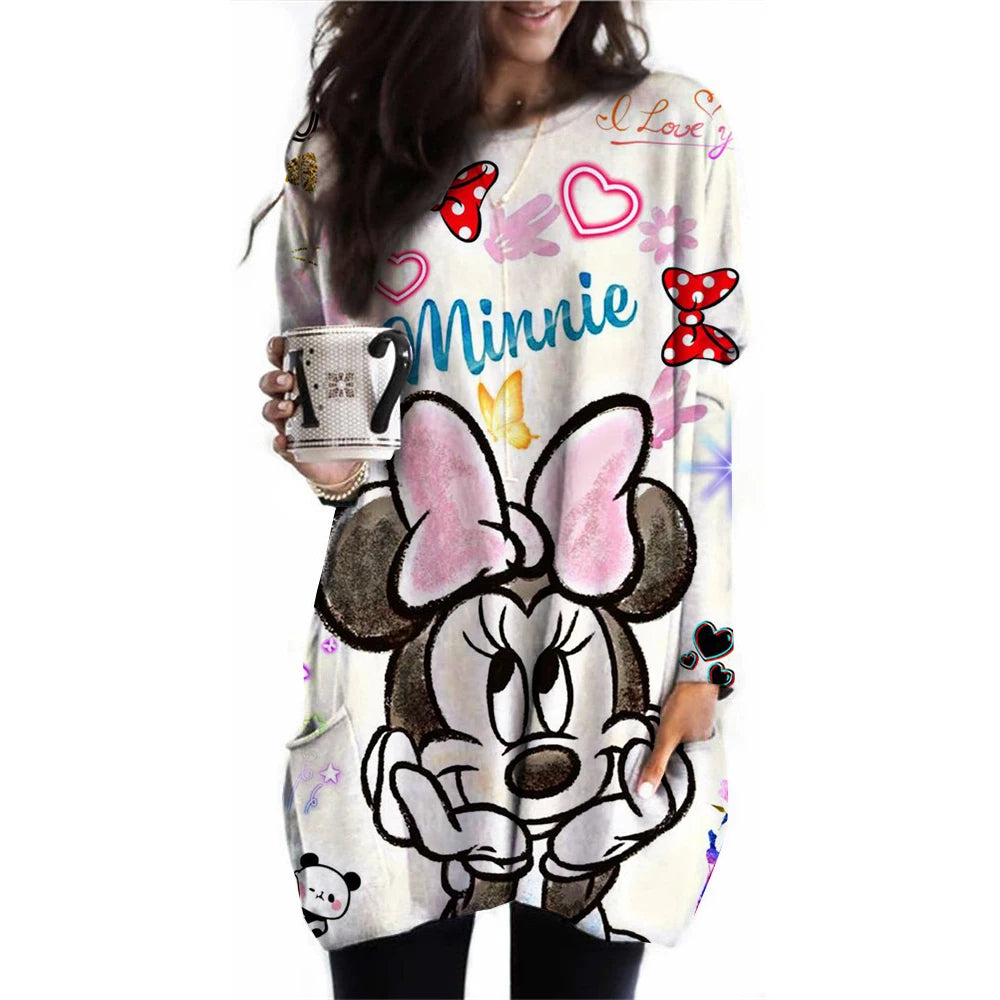 Frauen Frühling und Herbst Neue S-3XL Große T-shirt Einfarbig Lange Hülse Lose Disney der Mickey Maus Casual Harajuku Taille t-sh.