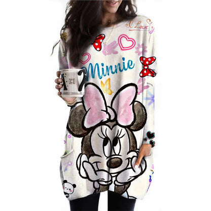 Frauen Frühling und Herbst Neue S-3XL Große T-shirt Einfarbig Lange Hülse Lose Disney der Mickey Maus Casual Harajuku Taille t-sh.