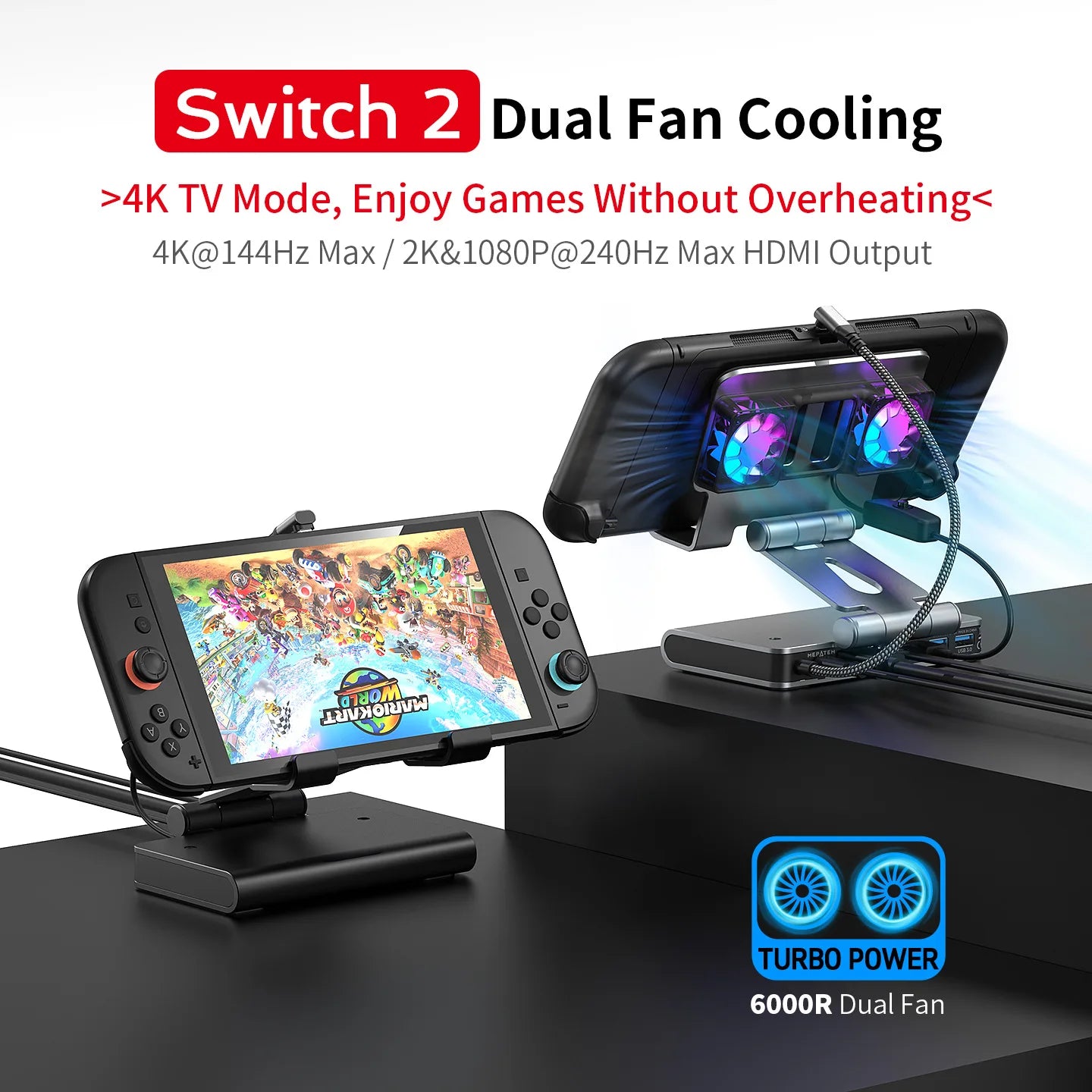 6 In 1 Rgb Dual Fans Docking Station for Rog Ally Steamdeck Game Console Dock Adjustable Height Dock Bracket with Hdmi 4K 60Hz.