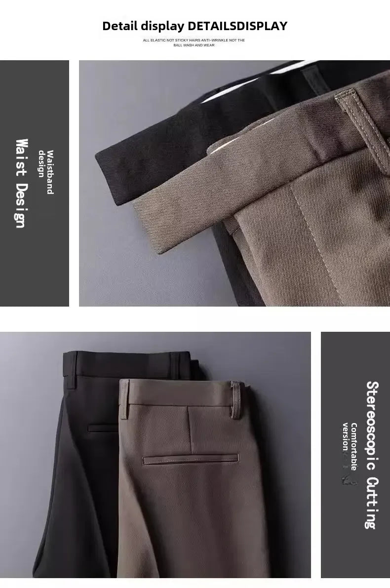 English Gentleman's Coffee Color Business Suit Pants Casual Draped Trousers For Men Fashionable Spring Autumn Small Foot.