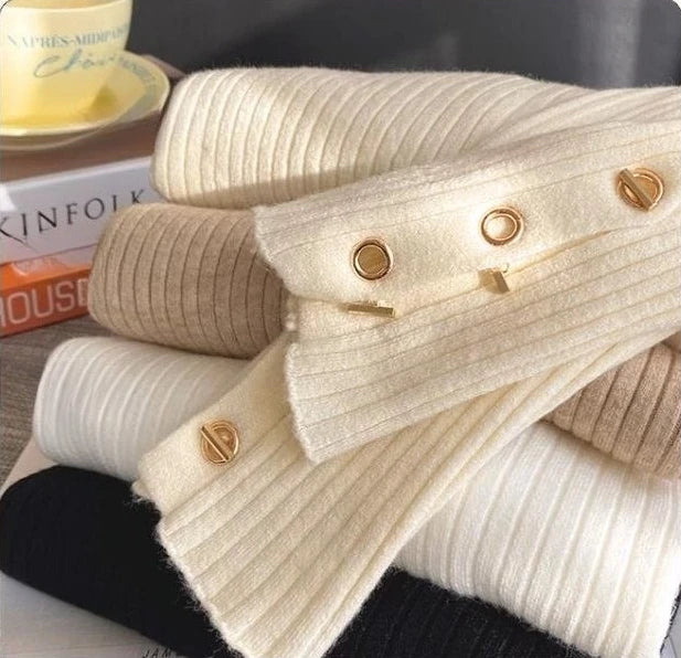 2025, weibliche Casual Tops Pullover Frauen Herbst Winter Gestrickte Dünne Pullover Feste Taste Volle Hülse Halb Hohen Kragen Pullover.