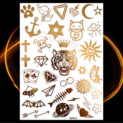 1PC Summer Style Men Women Body Art Gold Metallic Tattoo Sticker HYS-101 Chain Bracelet Fake Jewelry Waterproof Temporary Tattoo.