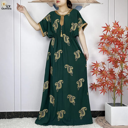 New Dubai Fashion Women Party Evening Dress 2024 Summer Short Sleeve Elasticity Embroidery Femme Robe African Islam Loose Abaya.