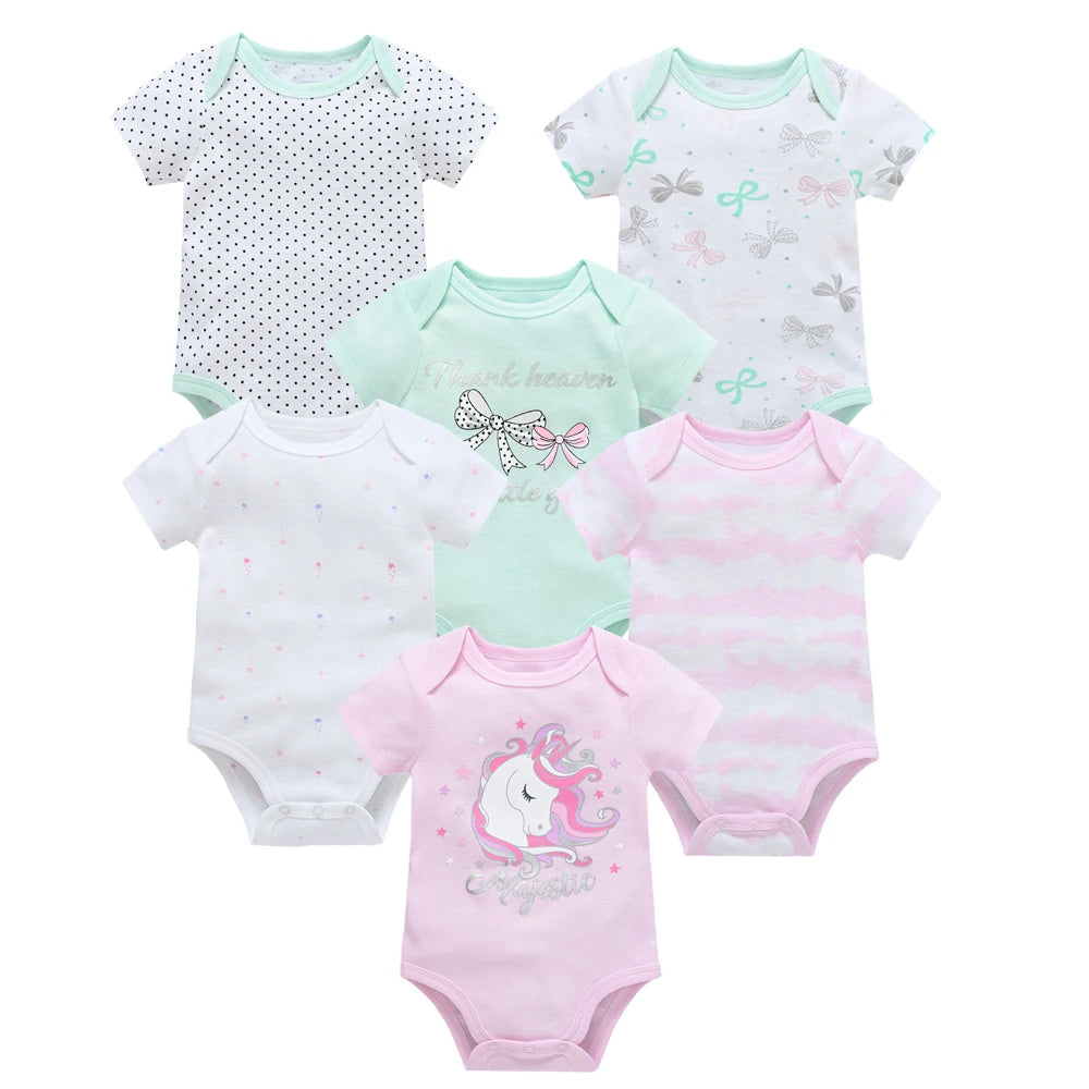 Kavkas 3-teiliger Baby-Body für Jungen und Mädchen, 0–12 Monate, kurzärmelig, Sommer-Baumwollkleidung, Cartoon-Druck, Säuglingskleidung
