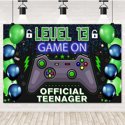 Game On Theme Video Gamer Kids Birthday Party Neon Green Gaming Next Level Up Background Baby Shower Decoration Supplies Props