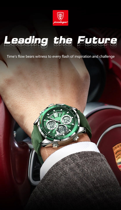 POEDAGAR LED Luxury Men Watch Luminous Week Date Dual Time Display Digital Man Clock Alarm Electronic Men's Quartz Watches Reloj.