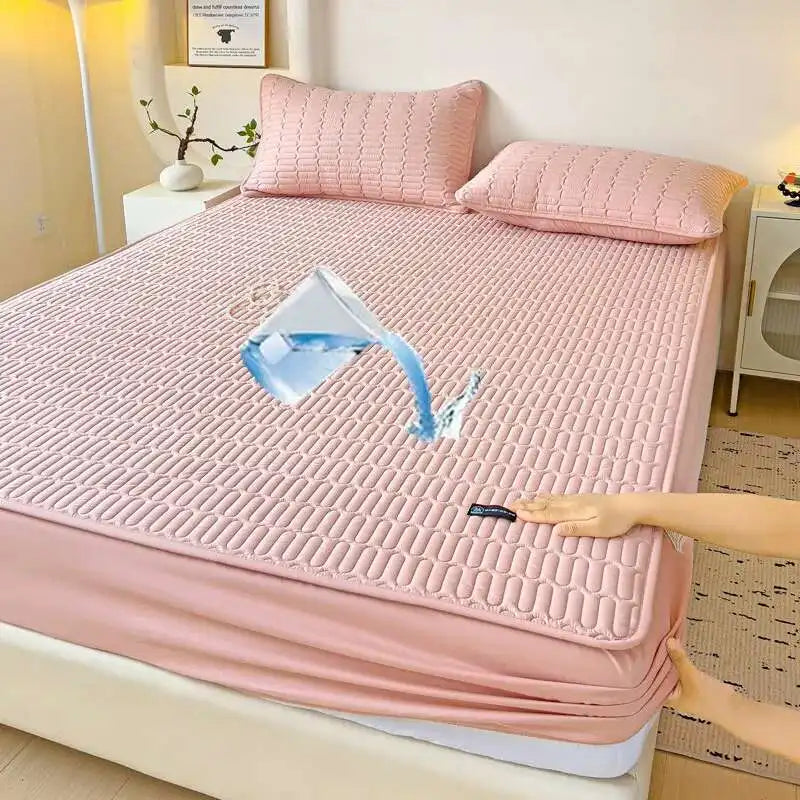 Solstice Waterproof Quilted Mattress Cover - Thickened 매트리스커버 (No Pillowcase), Fits 8-12" Deep Mattress, Home Bed Linen