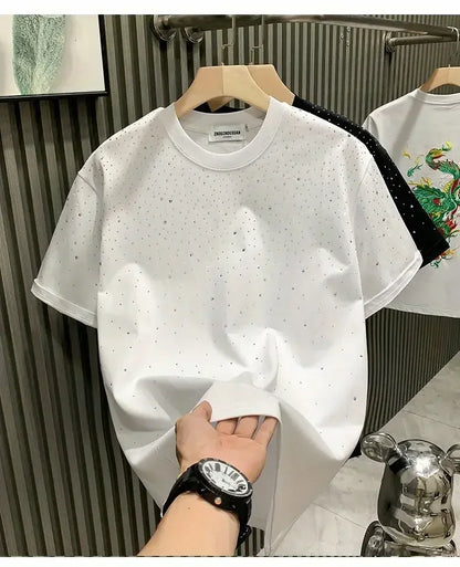 New Luxury Men's T-shirt Hot Diamond Printed Half Sleeve Fashion Round Neck Casual Summer High-end Men Tops T Shirts.