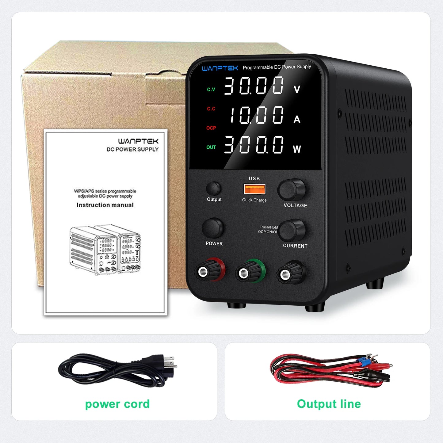 Wanptek Laboratory Power Supply 30V 5A 30V 10A 60V 5A 120V 3A Adjustable with USB fast Charging Bench DC Power Supply.