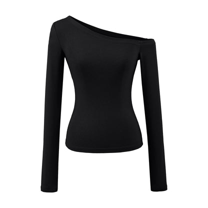 Women One Shoulder Long Sleeve Top Tee Tshirt