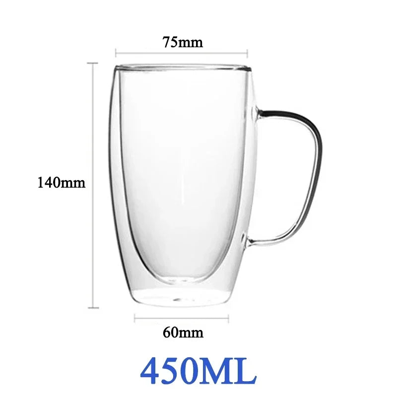 1-6PCS 80-450ML Heat Resistant Double Wall Tea Glass Cup Beer Coffee Handmade Creative Cold Beverage Transparent Drinkware Set