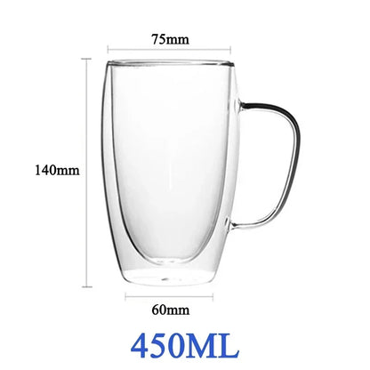 1-6PCS 80-450ML Heat Resistant Double Wall Tea Glass Cup Beer Coffee Handmade Creative Cold Beverage Transparent Drinkware Set