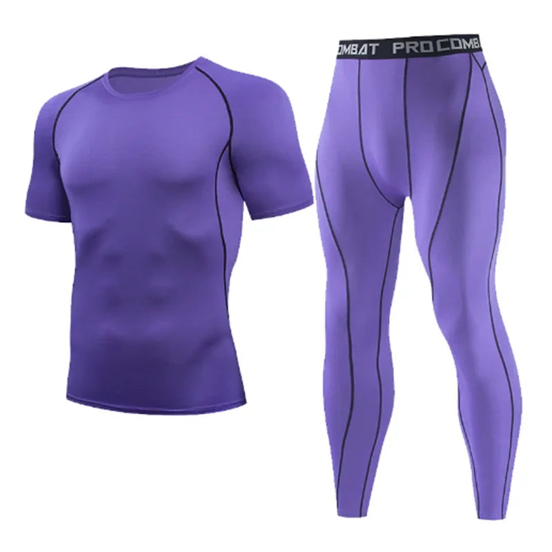 New Men's Tracksuit Gym Fitness Running 2 Pcs/Set Quick Dry Sweat-absorb Compression Sport Suit Clothes Jogging Sport Wear S-3XL