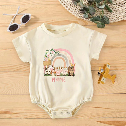 Personalisierter Regenbogen mit Namen Bubble Strampler Säugling Dschungel Geburtstag Party Kleidung Baby Übergroßer Body Niedlicher Wild One Overall
